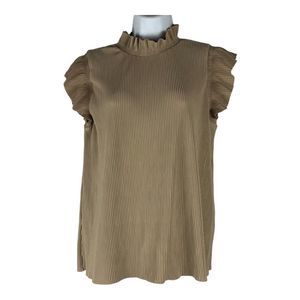 Zara Olive Pleated Ruffle Sleeve Blouse
